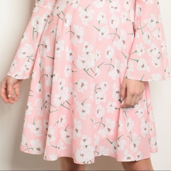 PINK FLORAL CHOKER NECK LONG SLEEVE DRESS LARGE - Picture 3 of 5